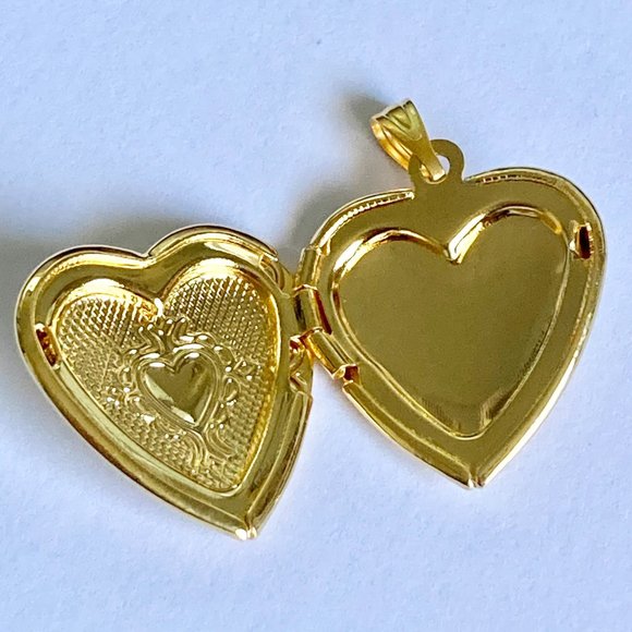 Vintage Gold Heart Locket Pendant Charm Victorian Photo Picture Plated - Picture 4 of 6